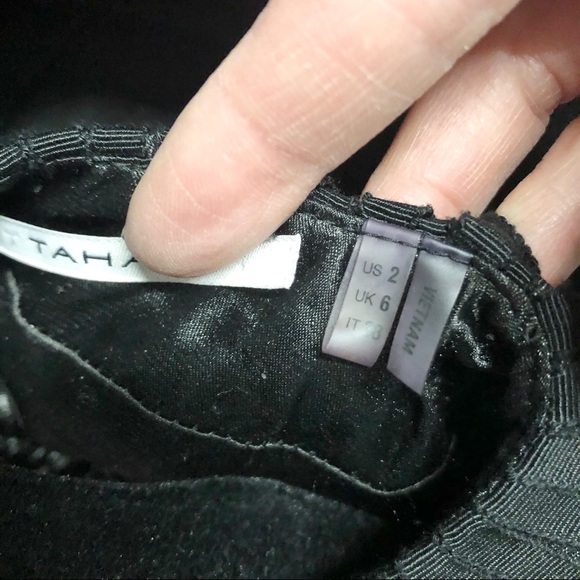 CHARCOAL TAHARI DRESS W/ BEAUTIFUL NECKLACE DETAIL - Picture 10 of 12